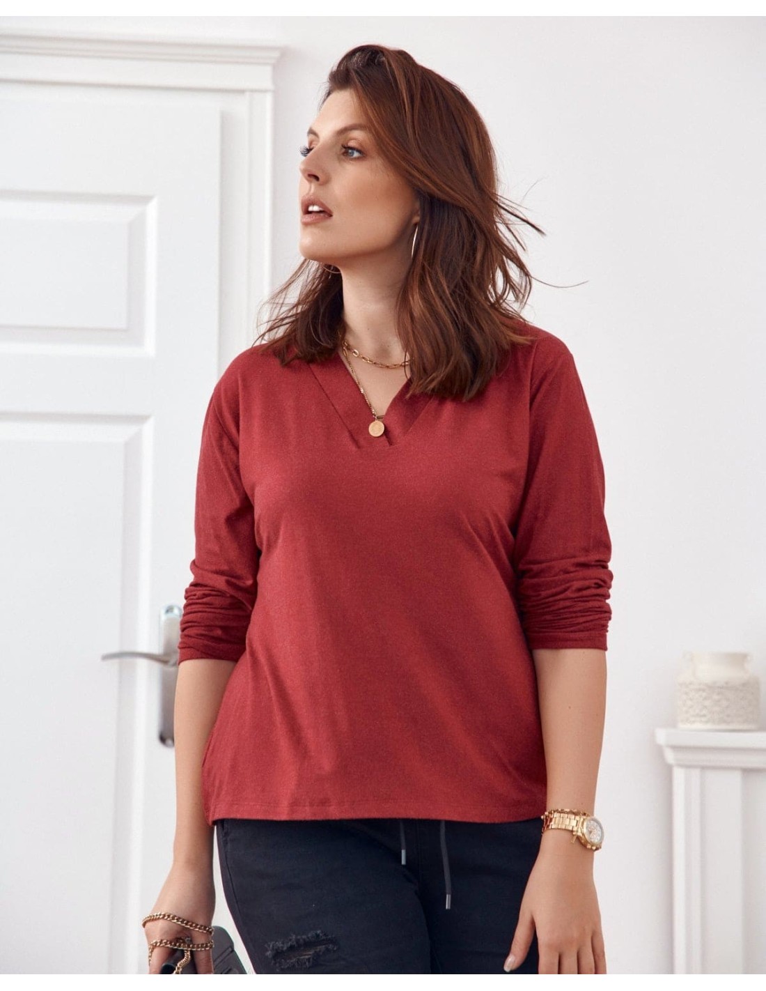 Bluza clasica burgundy cu decolteu in V FG561 - Magazin online - Boutique